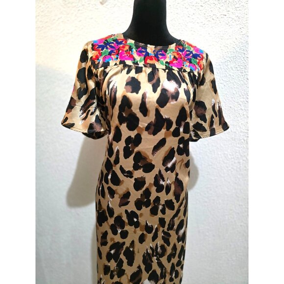 See And Be Seen brand Leopard Print Dress Floral Embroidery Size S - Picture 1 of 7
